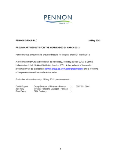 Thumbnail Pennon Group Financial Report 2012