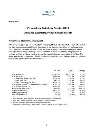 Thumbnail Pennon Group Financial Report 2015