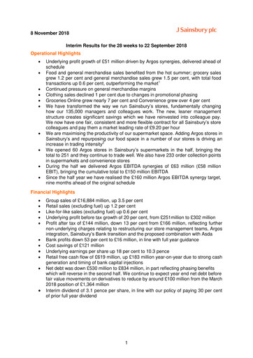 Thumbnail Sainsbury's
 Half-year Report 2018-h1