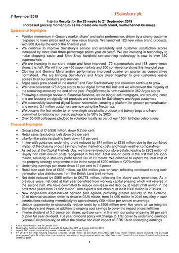 Thumbnail Sainsbury's
 Half-year Report 2019-h1