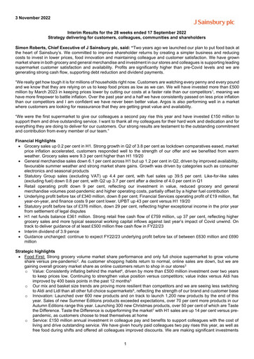 Thumbnail Sainsbury's
 Half-year Report 2022-h1