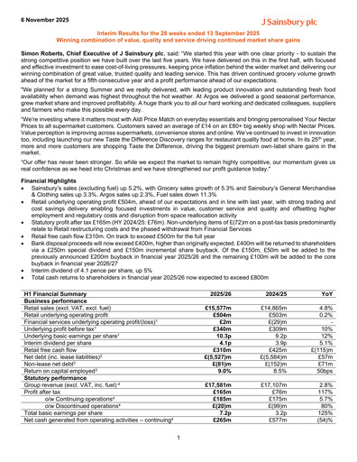Thumbnail Sainsbury's
 Half-year Report 2025-h1