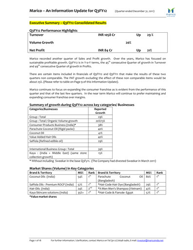 Thumbnail Marico
 Quarterly Report 2011-q3