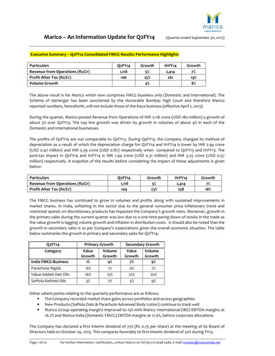 Thumbnail Marico
 Quarterly Report 2013-q2