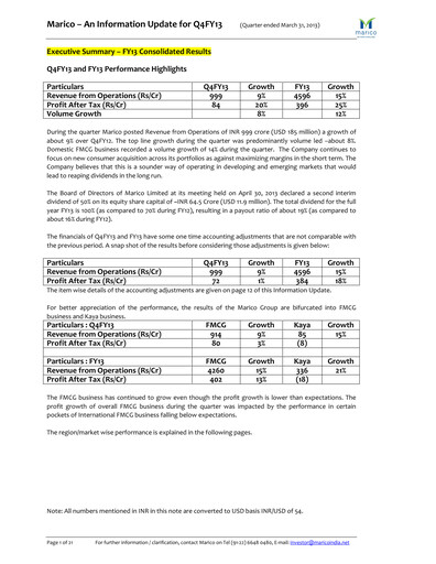 Thumbnail Marico
 Quarterly Report 2013-q4
