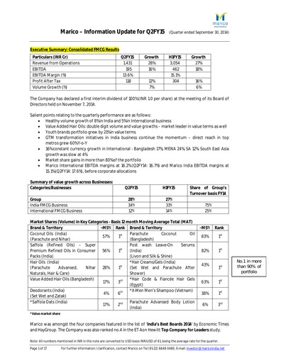 Thumbnail Marico
 Quarterly Report 2014-q2
