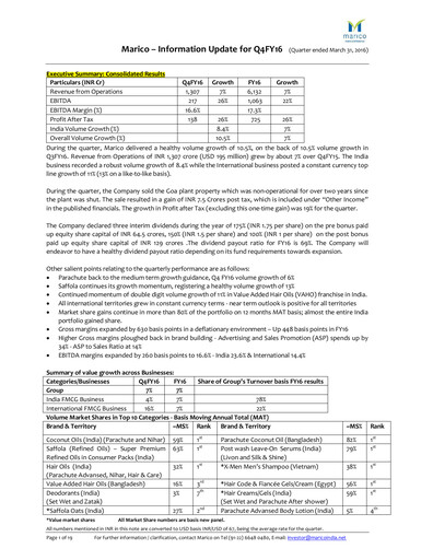Thumbnail Marico
 Quarterly Report 2016-q4