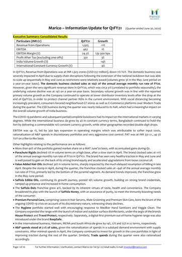 Thumbnail Marico
 Quarterly Report 2020-q1