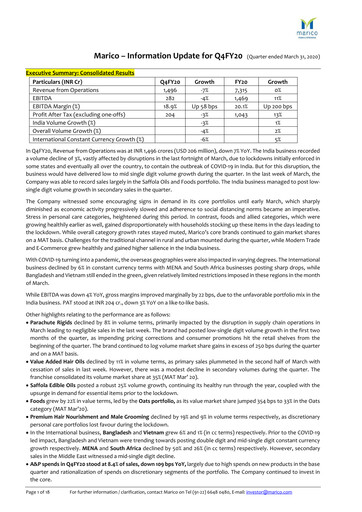 Thumbnail Marico
 Quarterly Report 2020-q4