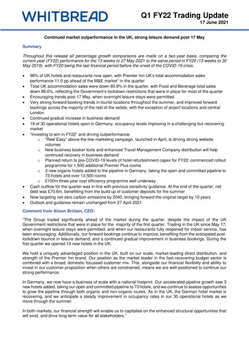 Miniature Whitbread Rapport trimestriel 2021-2022-q1