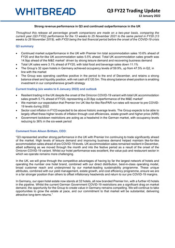 Miniature Whitbread Rapport trimestriel 2021-2022-q3