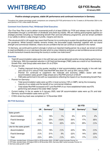 Miniature Whitbread Rapport trimestriel 2024-2025-q3