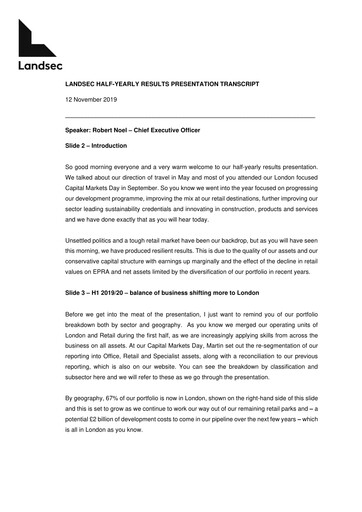 Thumbnail Land Securities Group Half-year Report 2019-h1