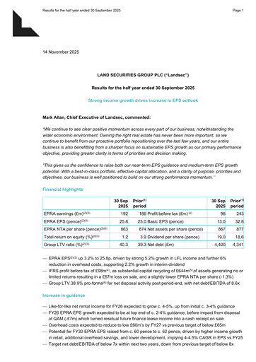 Thumbnail Land Securities Group Half-year Report 2025-h1
