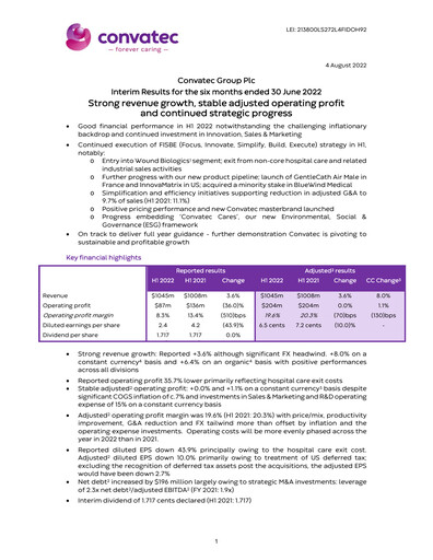 Thumbnail Convatec Group Half-year Report 2022-h1