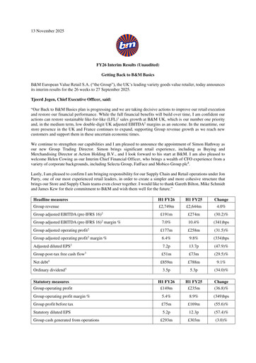 Thumbnail B&M European Value Retail Half-year Report 2026-h1