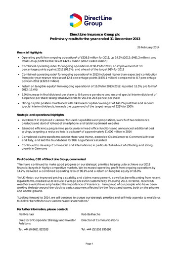 Thumbnail Direct Line Group Financial Report 2013