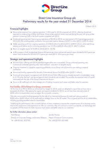 Thumbnail Direct Line Group Financial Report 2014