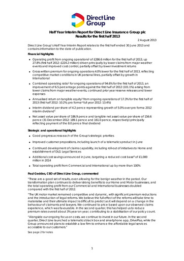 Thumbnail Direct Line Group Half-year Report 2013-h1