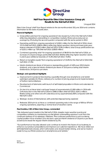 Thumbnail Direct Line Group Half-year Report 2014-h1
