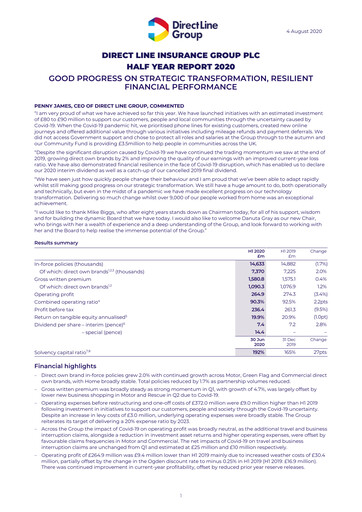 Thumbnail Direct Line Group Half-year Report 2020-h1