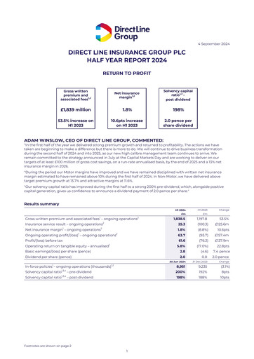 Thumbnail Direct Line Group Half-year Report 2024-h1
