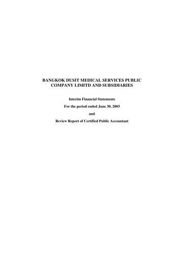 Miniature Bangkok Dusit Medical Services (BDMS) Rapport semestriel 2003-h1