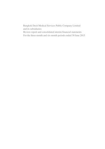 Miniature Bangkok Dusit Medical Services (BDMS) Rapport semestriel 2015-h1