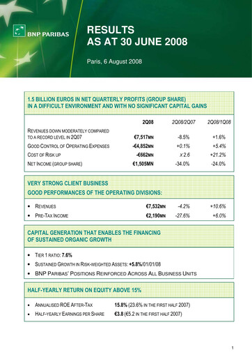Thumbnail BNP Paribas Quarterly Report 2008-q2