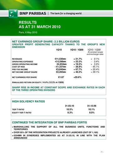 Thumbnail BNP Paribas Quarterly Report 2010-q1