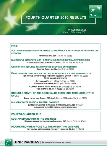 Thumbnail BNP Paribas Quarterly Report 2010-q4