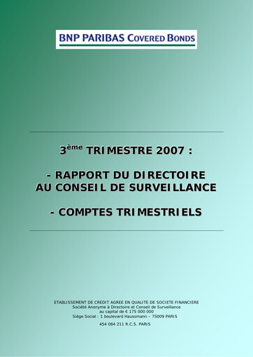 Vorschaubild BNP Paribas Quartalsbericht 2007-q3