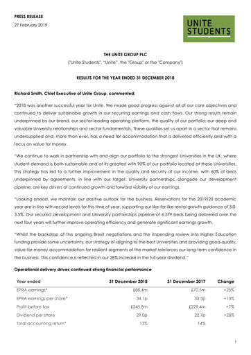 Thumbnail Unite Group (Unite Students) Financial Report 2018