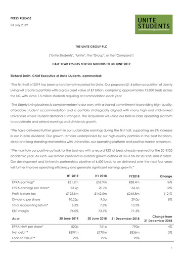 Thumbnail Unite Group (Unite Students) Half-year Report 2019-h1