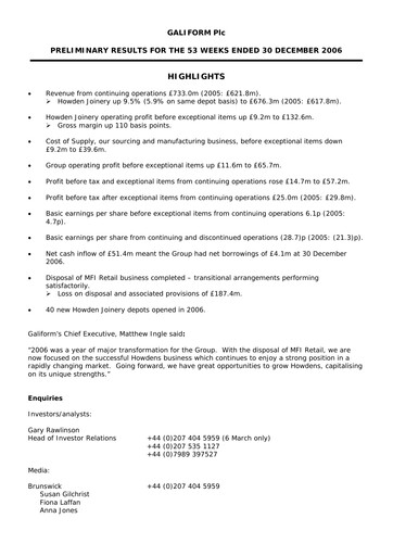 Miniature Howden Joinery Rapport financier 2006
