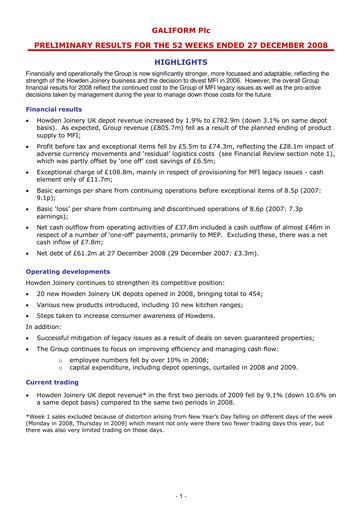 Miniature Howden Joinery Rapport financier 2008