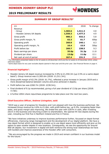 Miniature Howden Joinery Rapport financier 2019