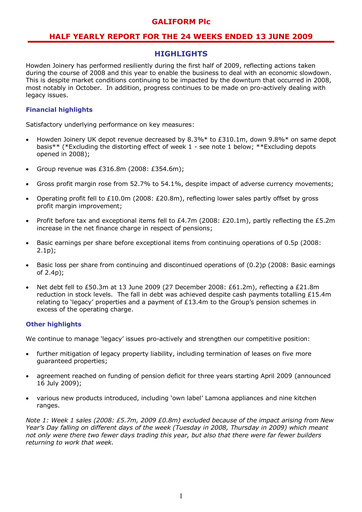 Miniature Howden Joinery Rapport semestriel 2009-h1