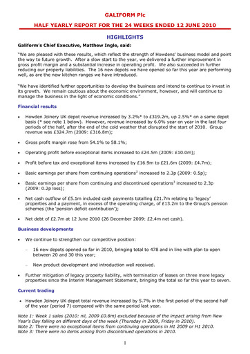 Miniature Howden Joinery Rapport semestriel 2010-h1