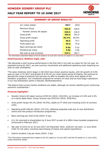 Miniature Howden Joinery Rapport semestriel 2017-h1