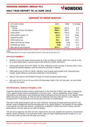 Miniature Howden Joinery Rapport semestriel 2019-h1