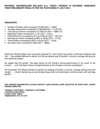 Thumbnail Bellway Financial Report 2012