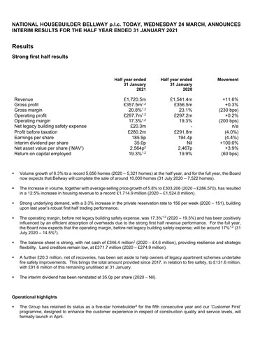 Thumbnail Bellway Half-year Report 2021-h1