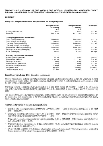 Thumbnail Bellway Half-year Report 2025-h1