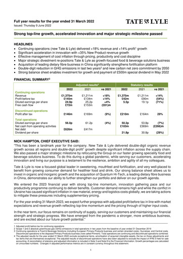 Thumbnail Tate & Lyle Financial Report 2022