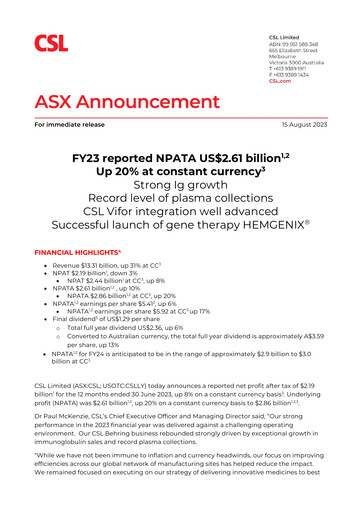 Thumbnail CSL Financial Report 2023