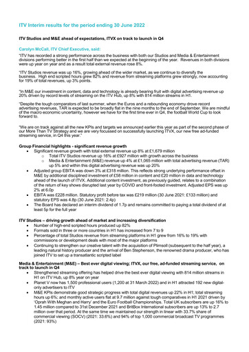 Thumbnail ITV plc Half-year Report 2022