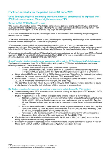 Thumbnail ITV plc Half-year Report 2023