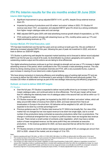 Thumbnail ITV plc Half-year Report 2024