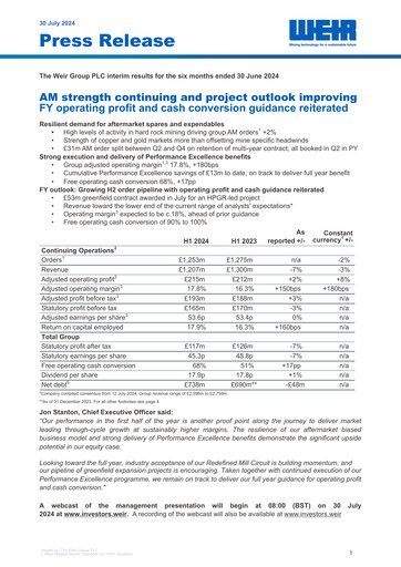 Thumbnail The Weir Group Half-year Report 2024-h1